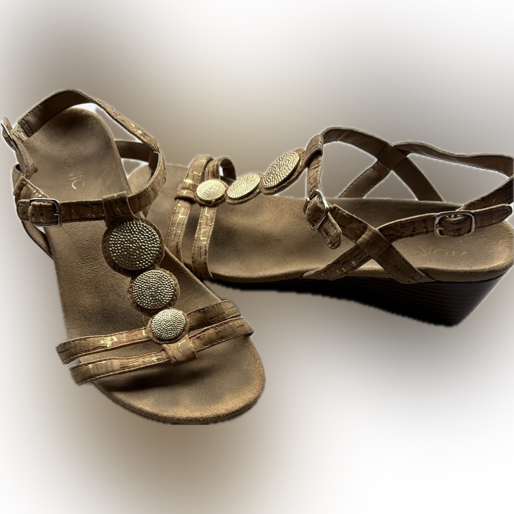 Vionic Women's Noleen demi-wedge Sandals with Gold Accents